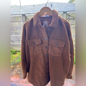 Dex $90 Chocolate Mocha Brown Shacket Jacket Teddy Bear Button Down Flannel Fall